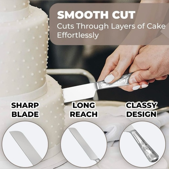 Orblue Wedding Cake Knife and Server Set - Premium, Beautifully Engraved Set - Picture 3 of 6